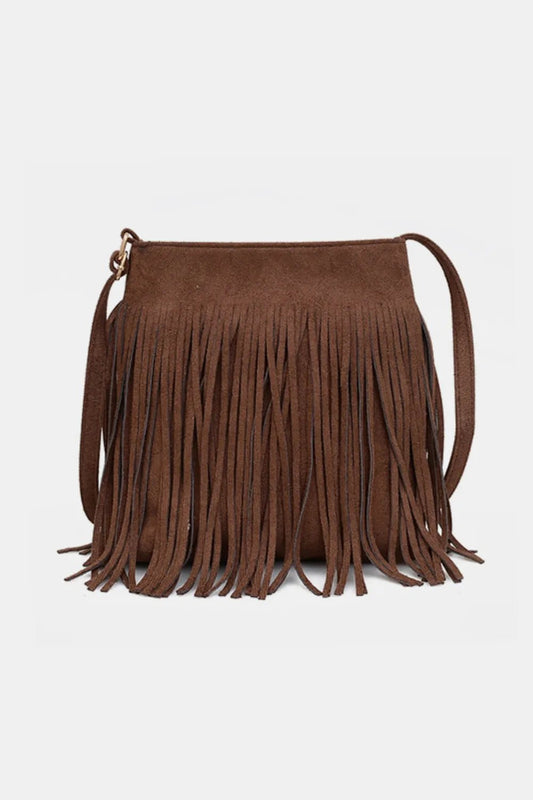 Suede Fringe Shoulder Bag - Cowgirltops.com