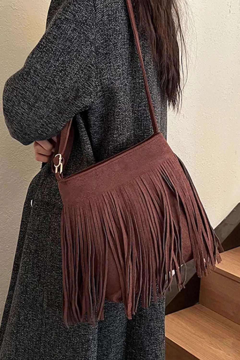 Suede Fringe Shoulder Bag - Cowgirltops.com