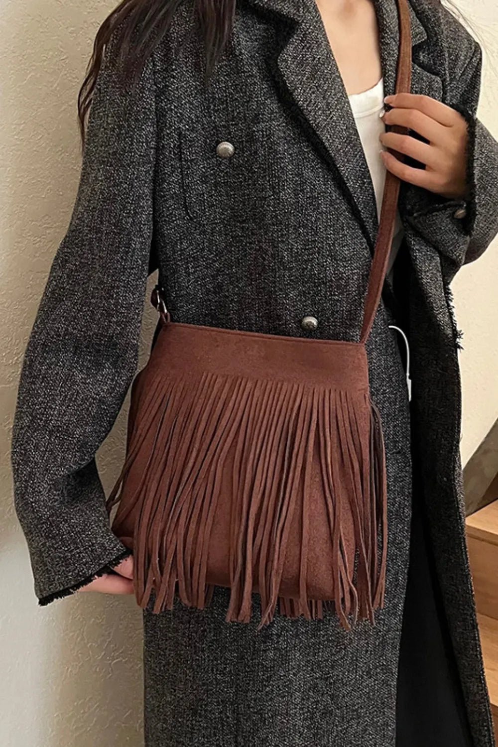 Suede Fringe Shoulder Bag - Cowgirltops.com