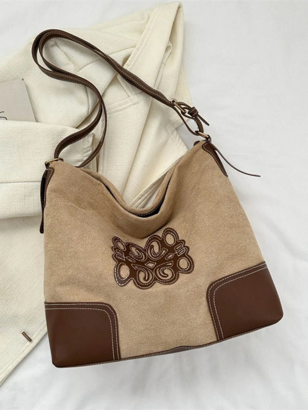 Suede Patch Adjustable Strap Tote Bag - Cowgirltops.com