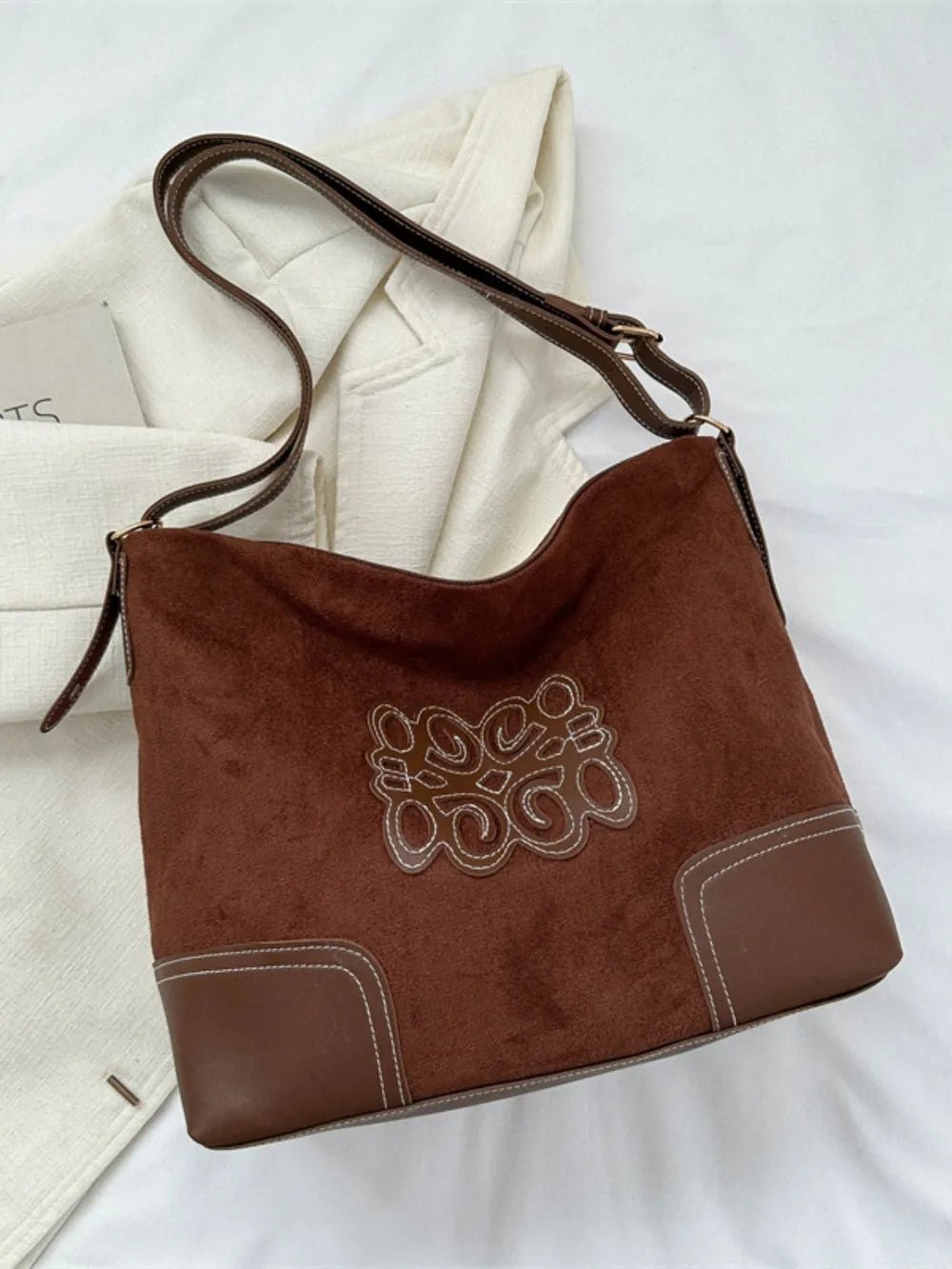 Suede Patch Adjustable Strap Tote Bag - Cowgirltops.com