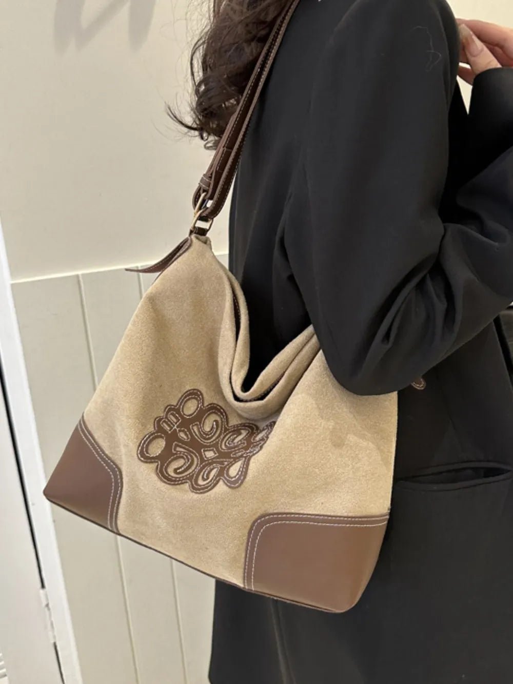 Suede Patch Adjustable Strap Tote Bag - Cowgirltops.com