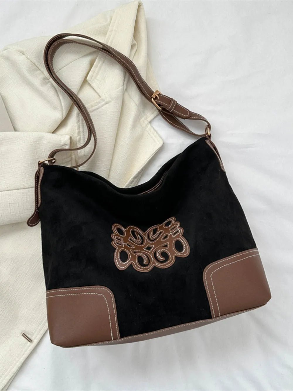 Suede Patch Adjustable Strap Tote Bag - Cowgirltops.com