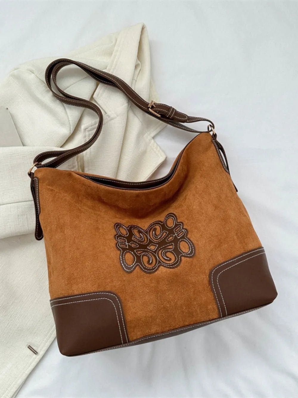 Suede Patch Adjustable Strap Tote Bag - Cowgirltops.com