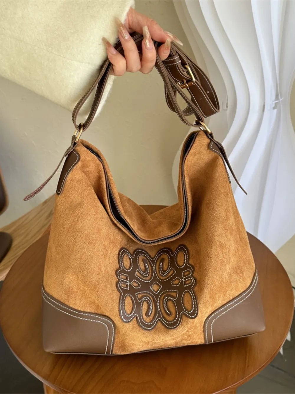 Suede Patch Adjustable Strap Tote Bag - Cowgirltops.com