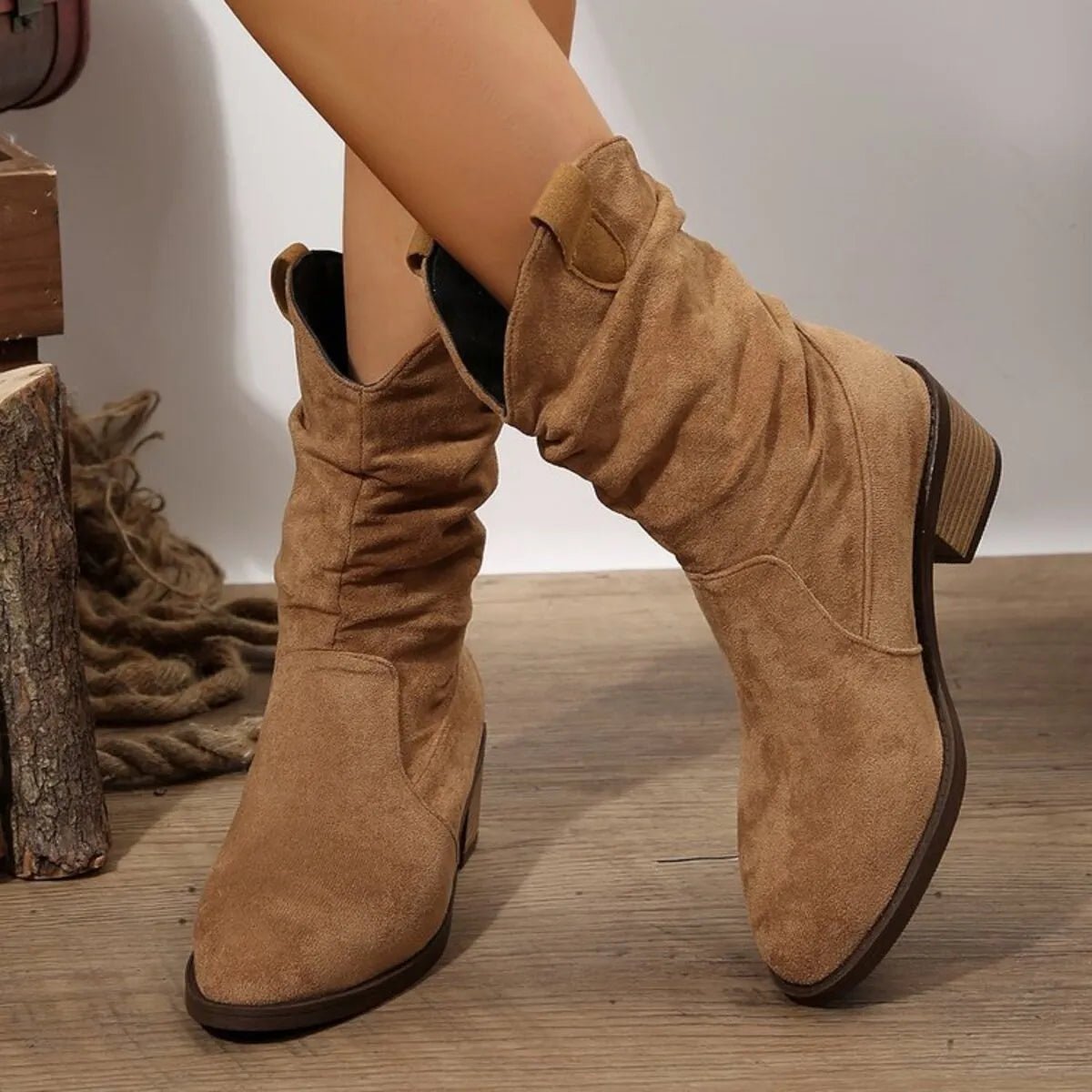 Suede Western Block Heel Ankle Boots - Cowgirltops.com
