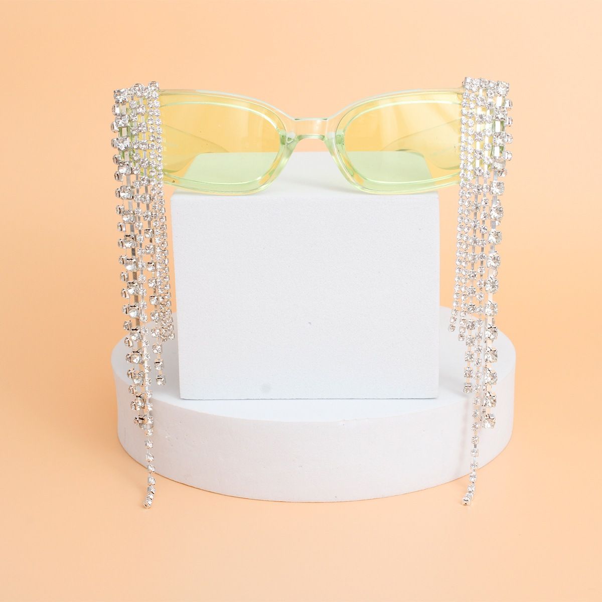 Sunglasses Green Rectangle Rhinestone Fringe - Cowgirltops.com