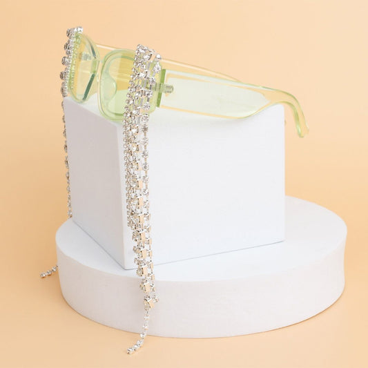 Sunglasses Green Rectangle Rhinestone Fringe - Cowgirltops.com