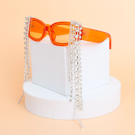 Sunglasses Orange Rectangle Rhinestone Fringe - Cowgirltops.com