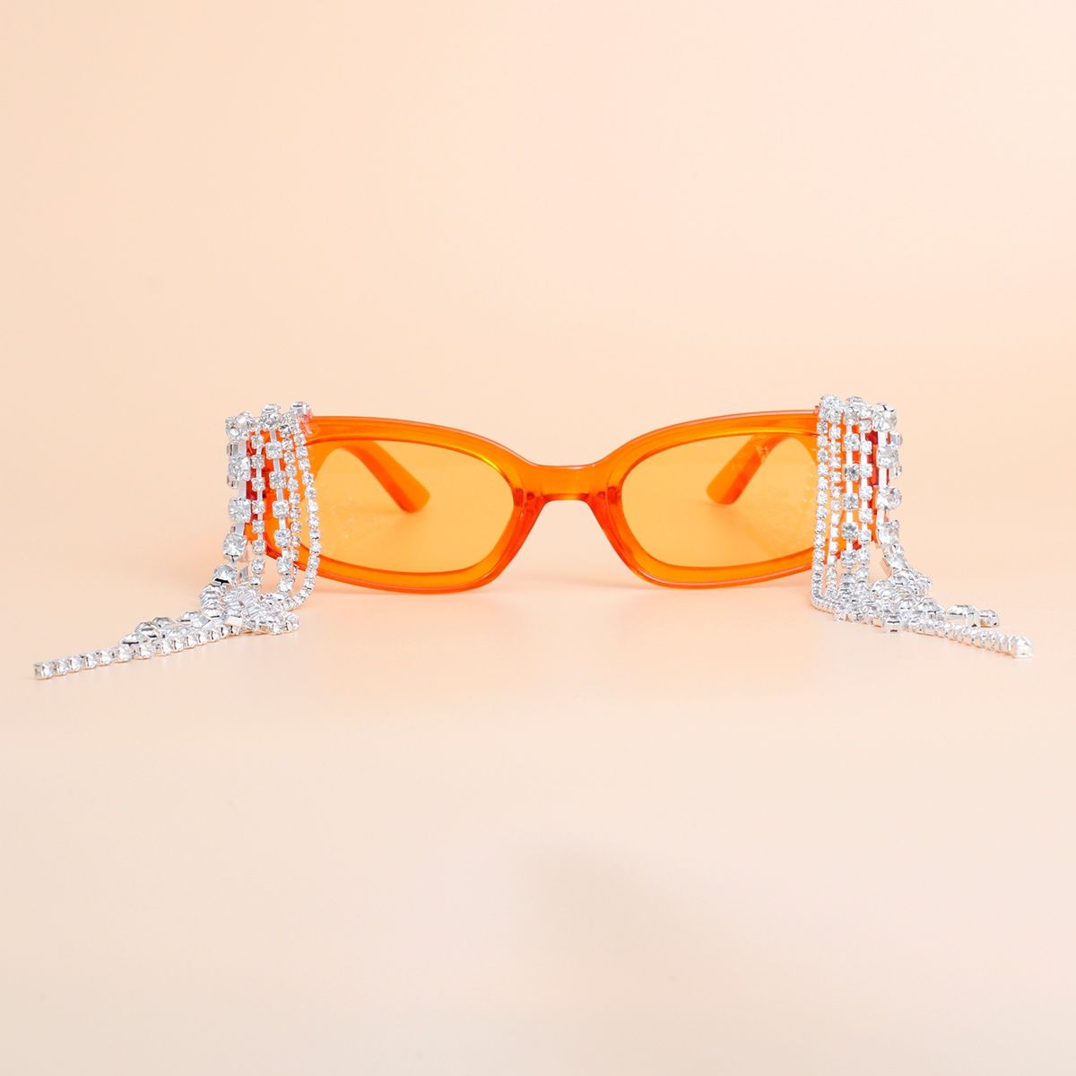 Sunglasses Orange Rectangle Rhinestone Fringe - Cowgirltops.com