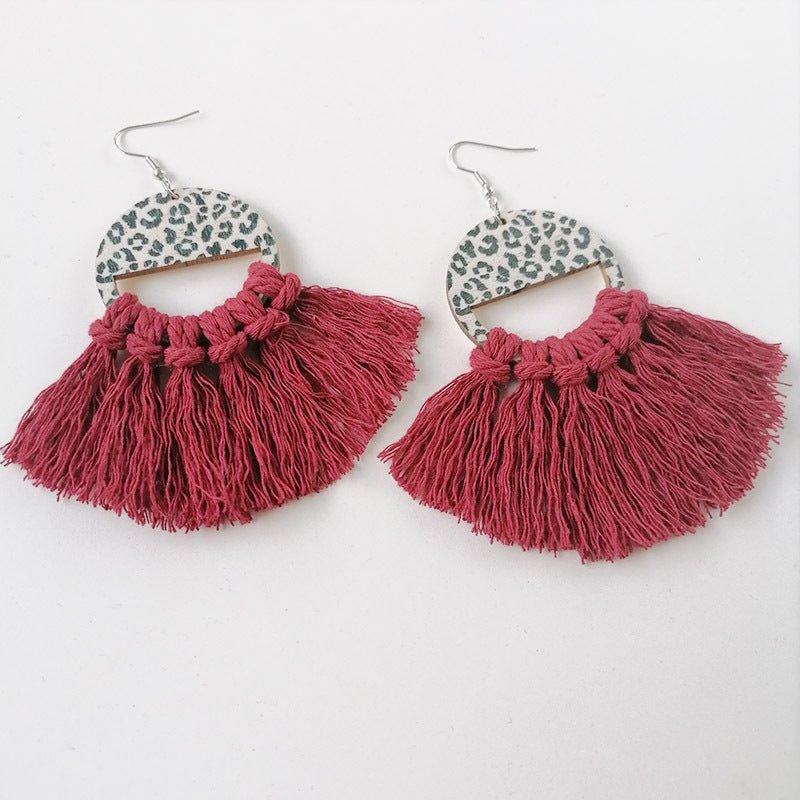 Tassel Detail Leopard Drop Earrings - Cowgirltops.com
