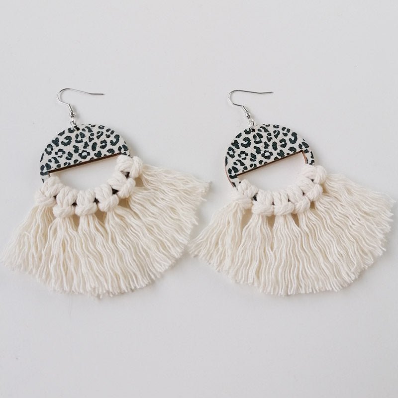 Tassel Detail Leopard Drop Earrings - Cowgirltops.com