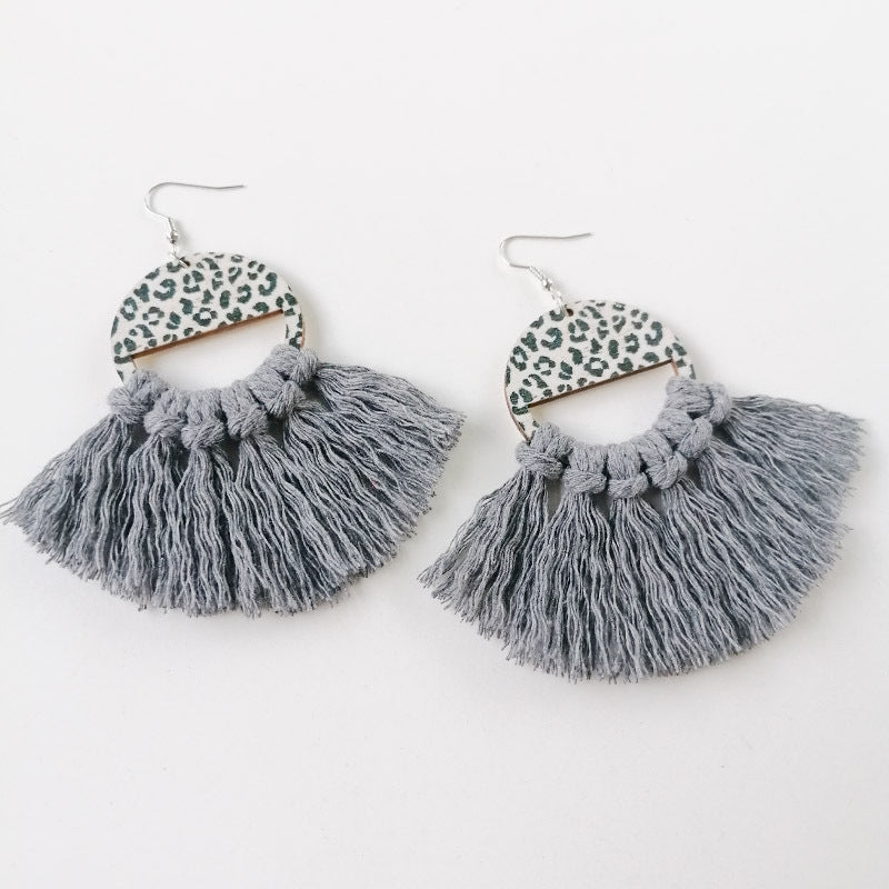 Tassel Detail Leopard Drop Earrings - Cowgirltops.com
