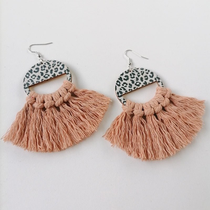 Tassel Detail Leopard Drop Earrings - Cowgirltops.com