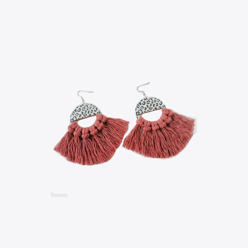 Tassel Detail Leopard Drop Earrings - Cowgirltops.com
