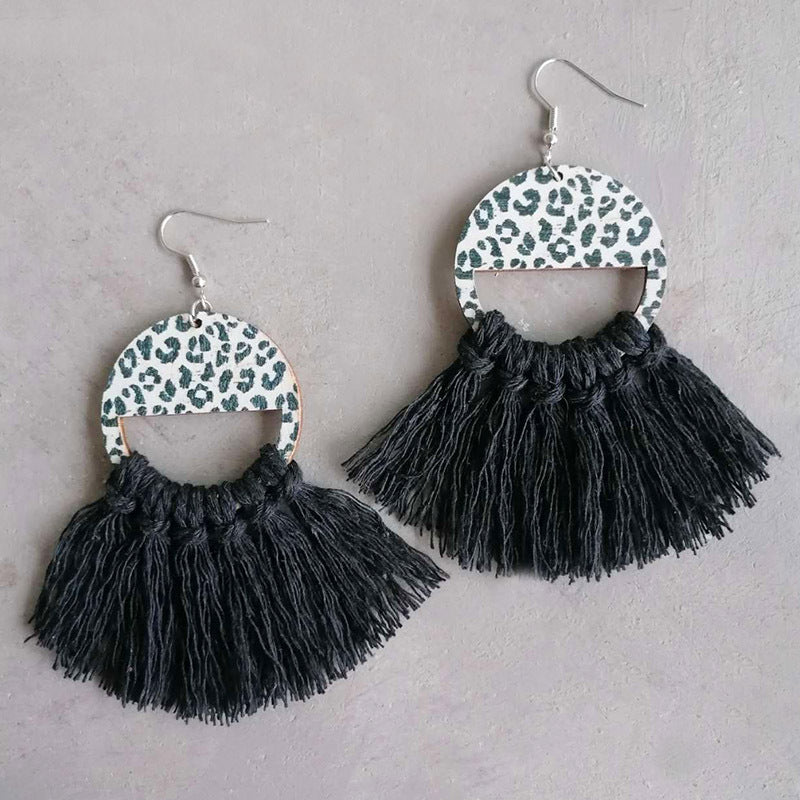 Tassel Detail Leopard Drop Earrings - Cowgirltops.com