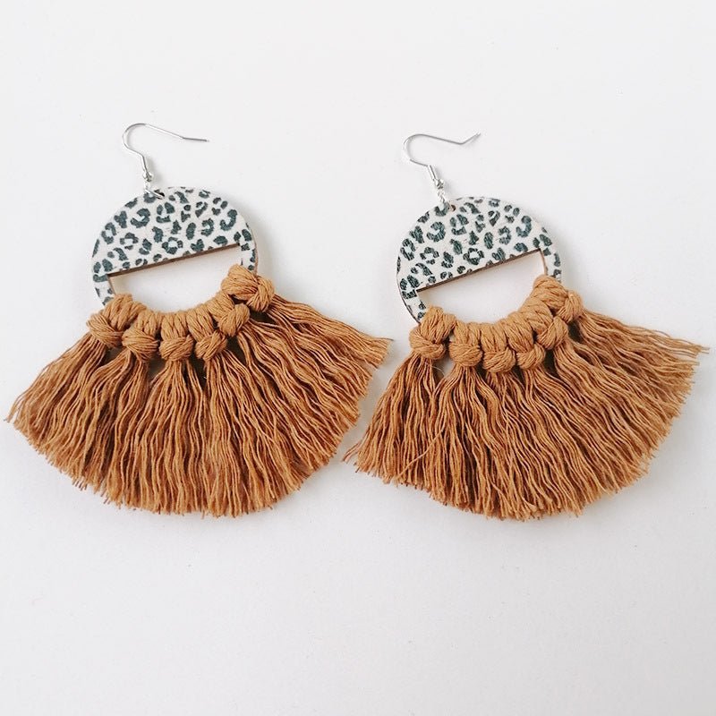 Tassel Detail Leopard Drop Earrings - Cowgirltops.com