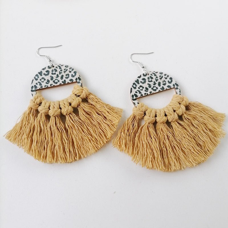 Tassel Detail Leopard Drop Earrings - Cowgirltops.com