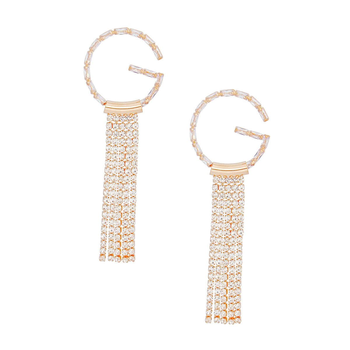 Tassel Gold G Rhinestone Fringe Earrings Women - Cowgirltops.com