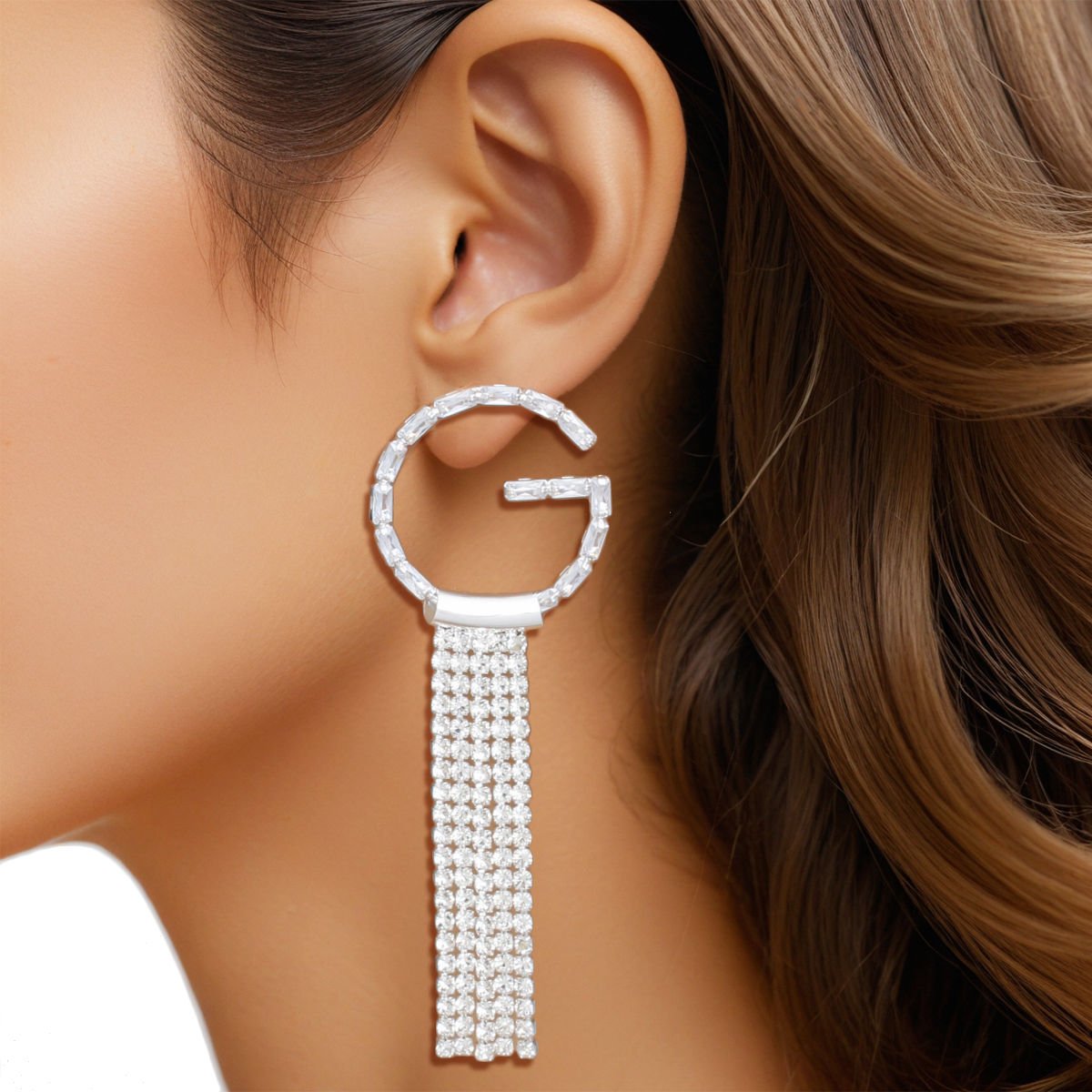Tassel Silver G Rhinestone Fringe Earrings Women - Cowgirltops.com