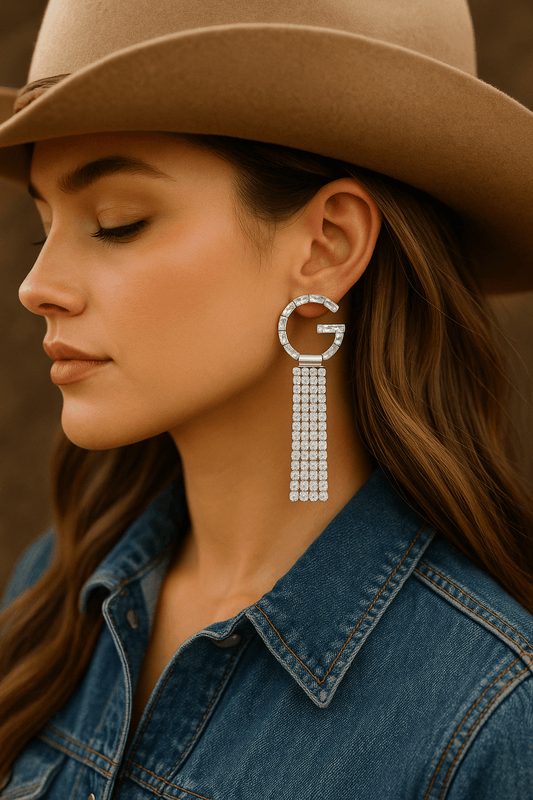Tassel Silver G Rhinestone Fringe Earrings Women - Cowgirltops.com