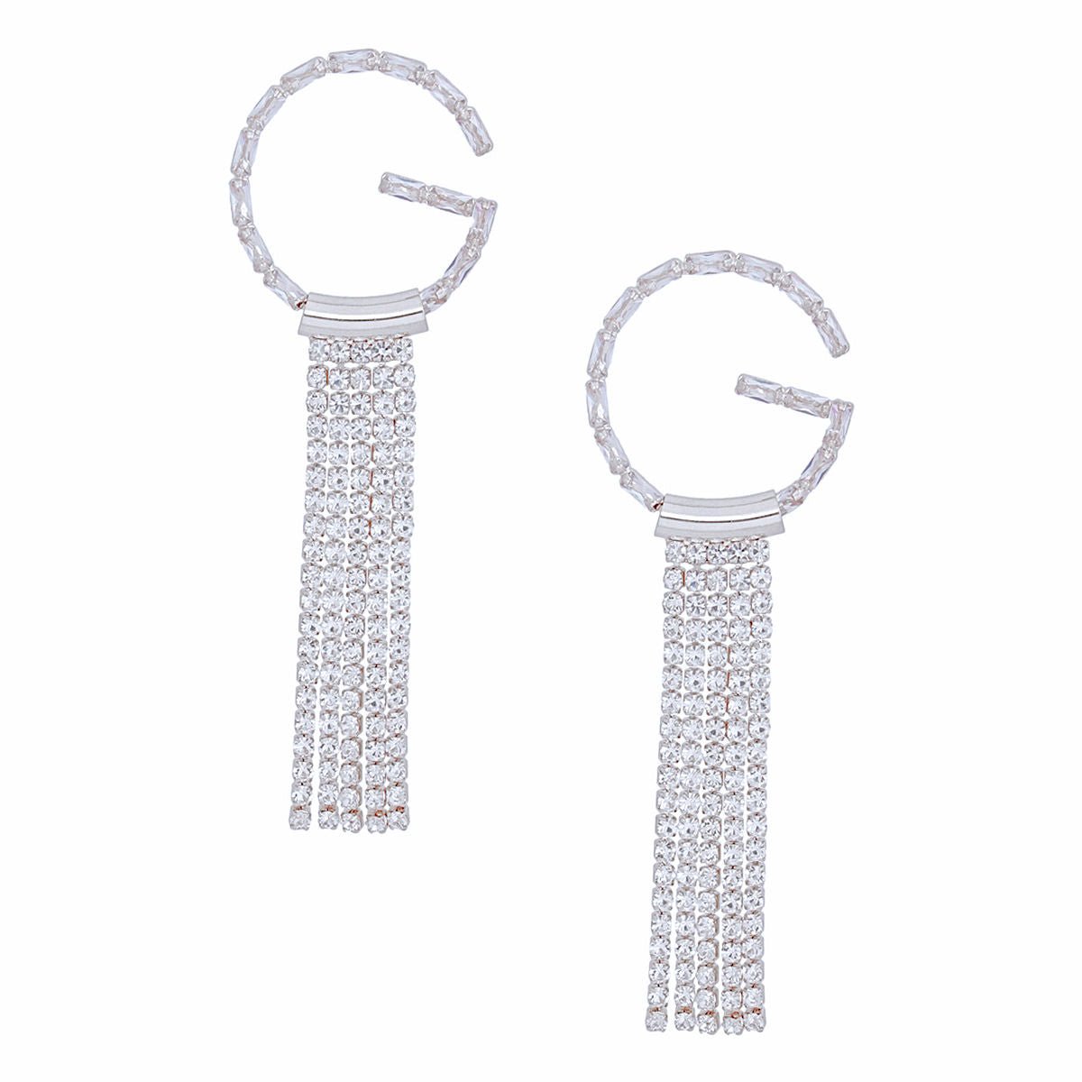 Tassel Silver G Rhinestone Fringe Earrings Women - Cowgirltops.com