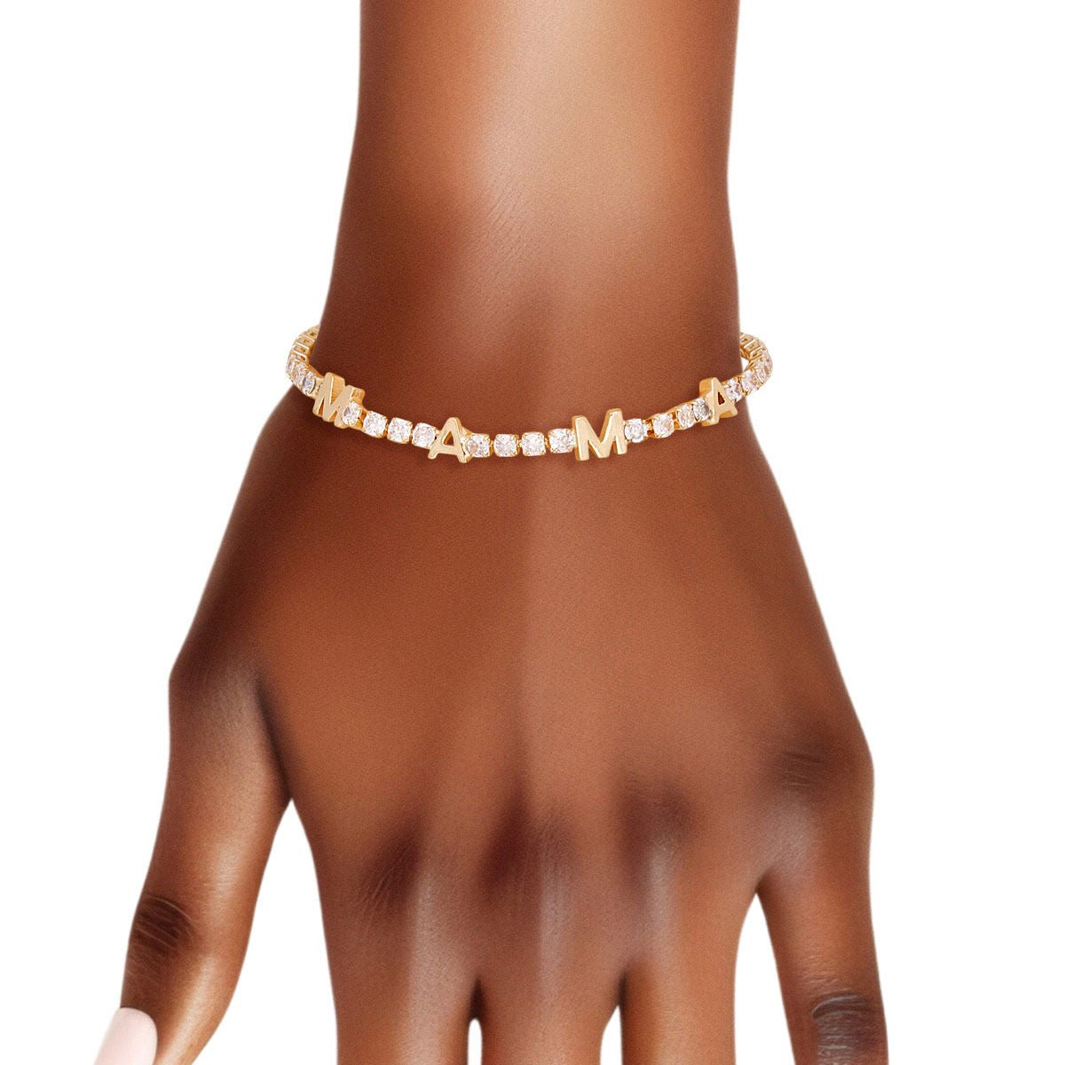 Tennis Bracelet Gold CZ Rhinestone MAMA for Women - Cowgirltops.com