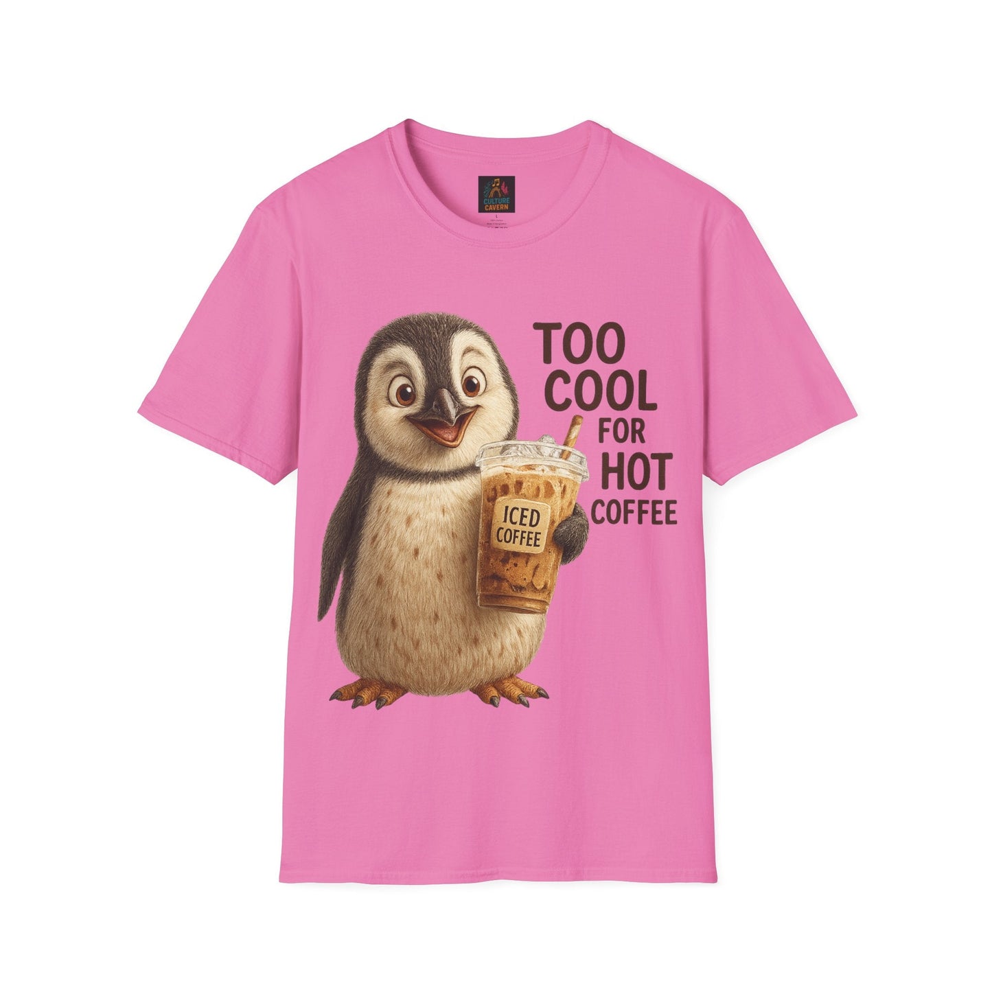 Too Cool for Hot Coffee, Penguin Unisex T-shirt - Cowgirltops.com