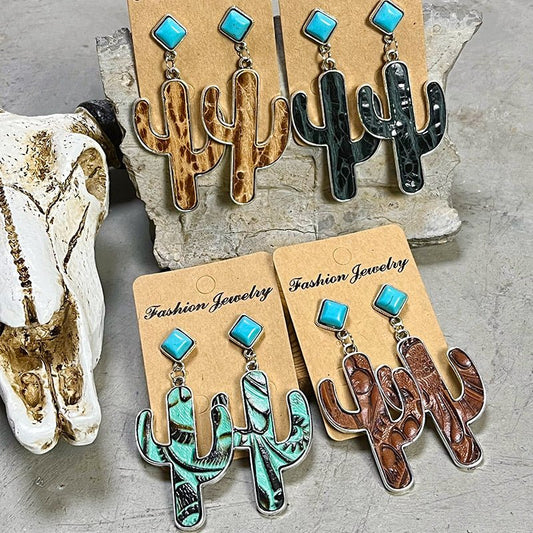 Turquoise Cactus Earrings - Cowgirltops.com
