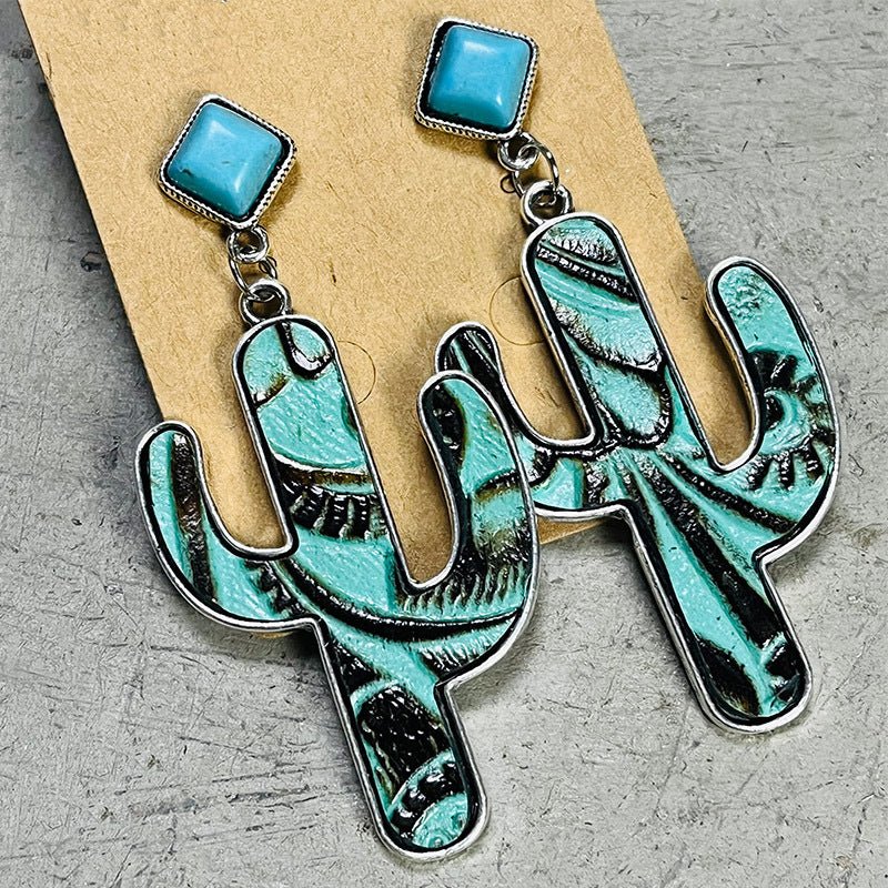 Turquoise Cactus Earrings - Cowgirltops.com