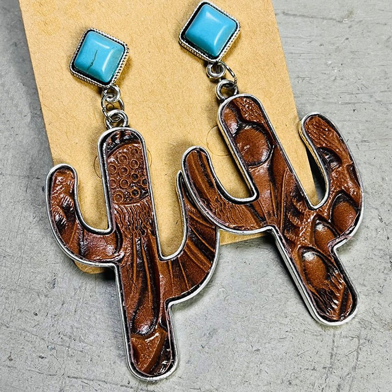 Turquoise Cactus Earrings - Cowgirltops.com