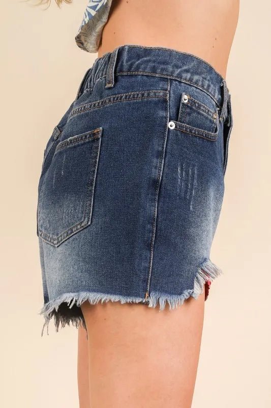 VERY J Raw Hem Pocketed Contrast Washed Denim Shorts - Cowgirltops.com