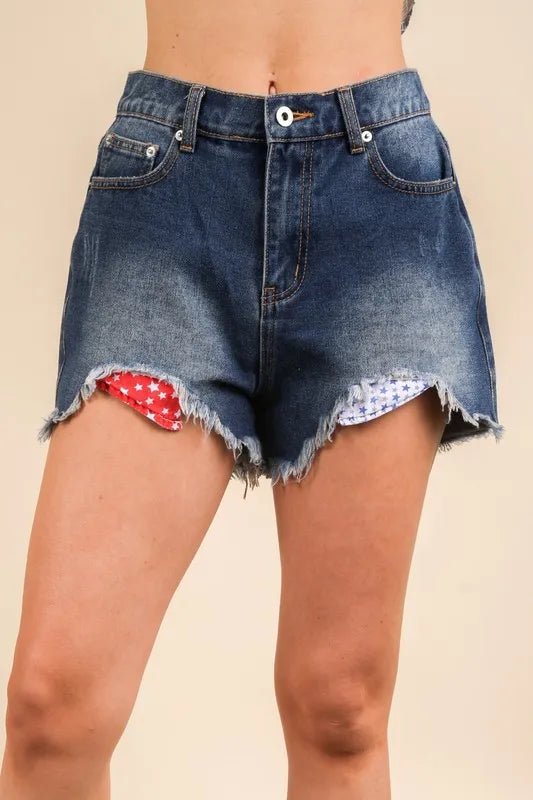 VERY J Raw Hem Pocketed Contrast Washed Denim Shorts - Cowgirltops.com