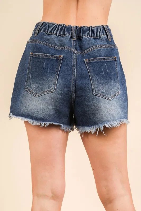 VERY J Raw Hem Pocketed Contrast Washed Denim Shorts - Cowgirltops.com