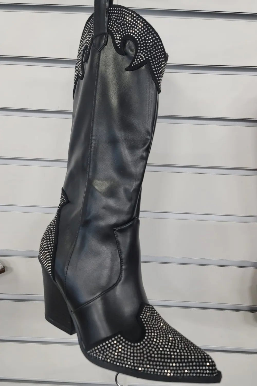 Weeboo Chunky Heel Rhinestone Decor Western Boots - Cowgirltops.com