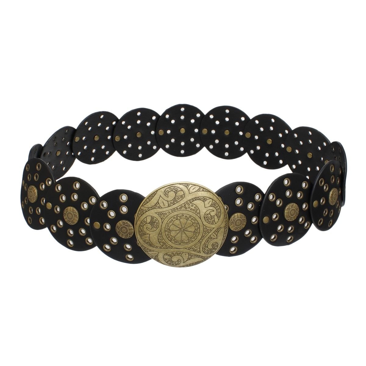 Western Belt Black Circular and Gold Cowboy Chic - Cowgirltops.com