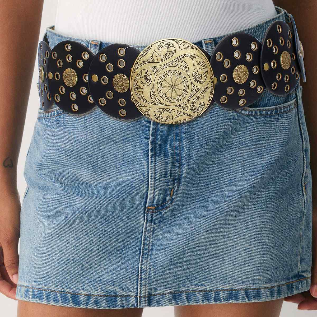 Western Belt Black Circular and Gold Cowboy Chic - Cowgirltops.com