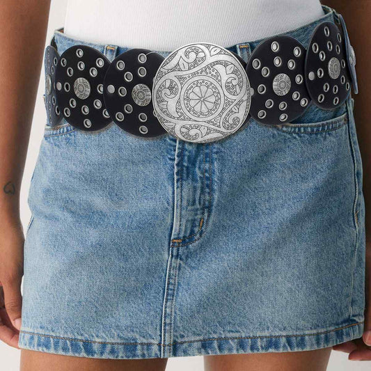 Western Belt Black Circular and Silver Cowboy Chic - Cowgirltops.com