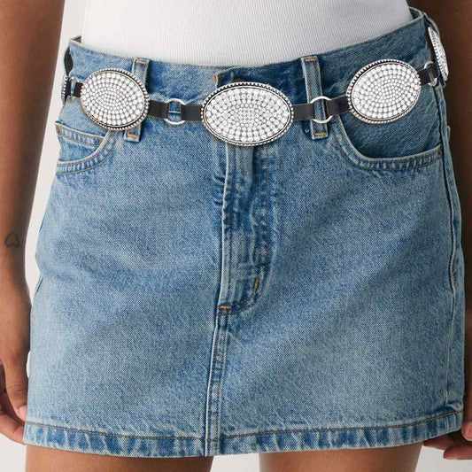 Western Belt Oval Rhinestone Cowboy Silver Chain - Cowgirltops.com