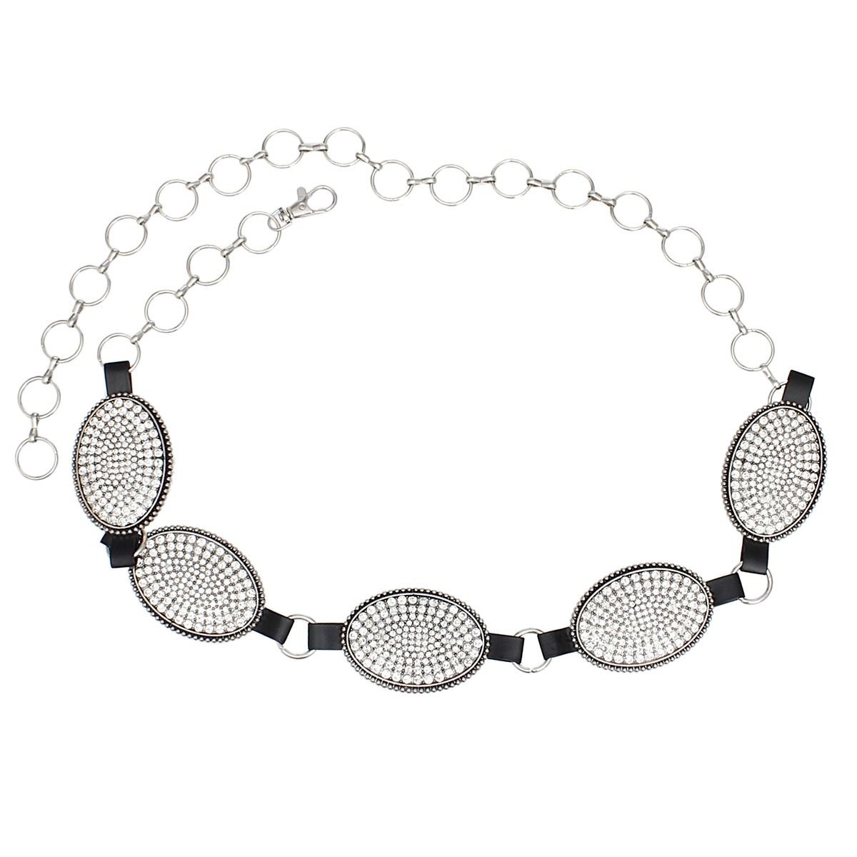 Western Belt Oval Rhinestone Cowboy Silver Chain - Cowgirltops.com