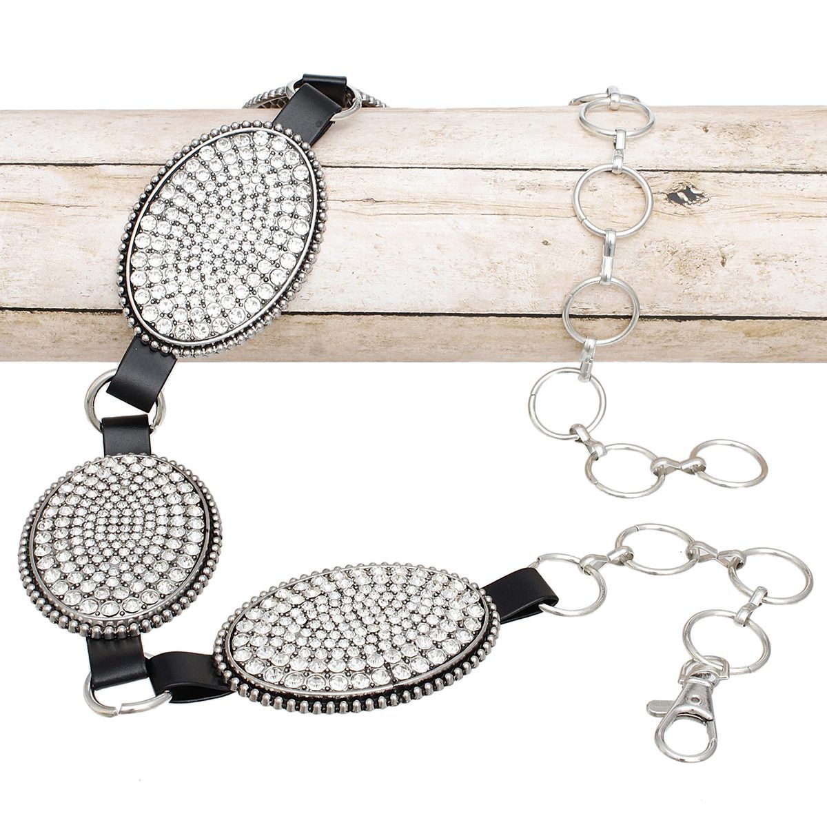 Western Belt Oval Rhinestone Cowboy Silver Chain - Cowgirltops.com