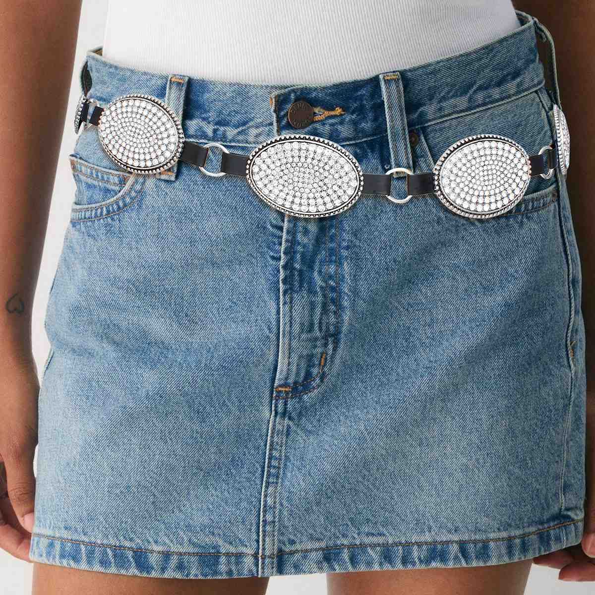 Western Belt Oval Rhinestone Cowboy Silver Chain - Cowgirltops.com