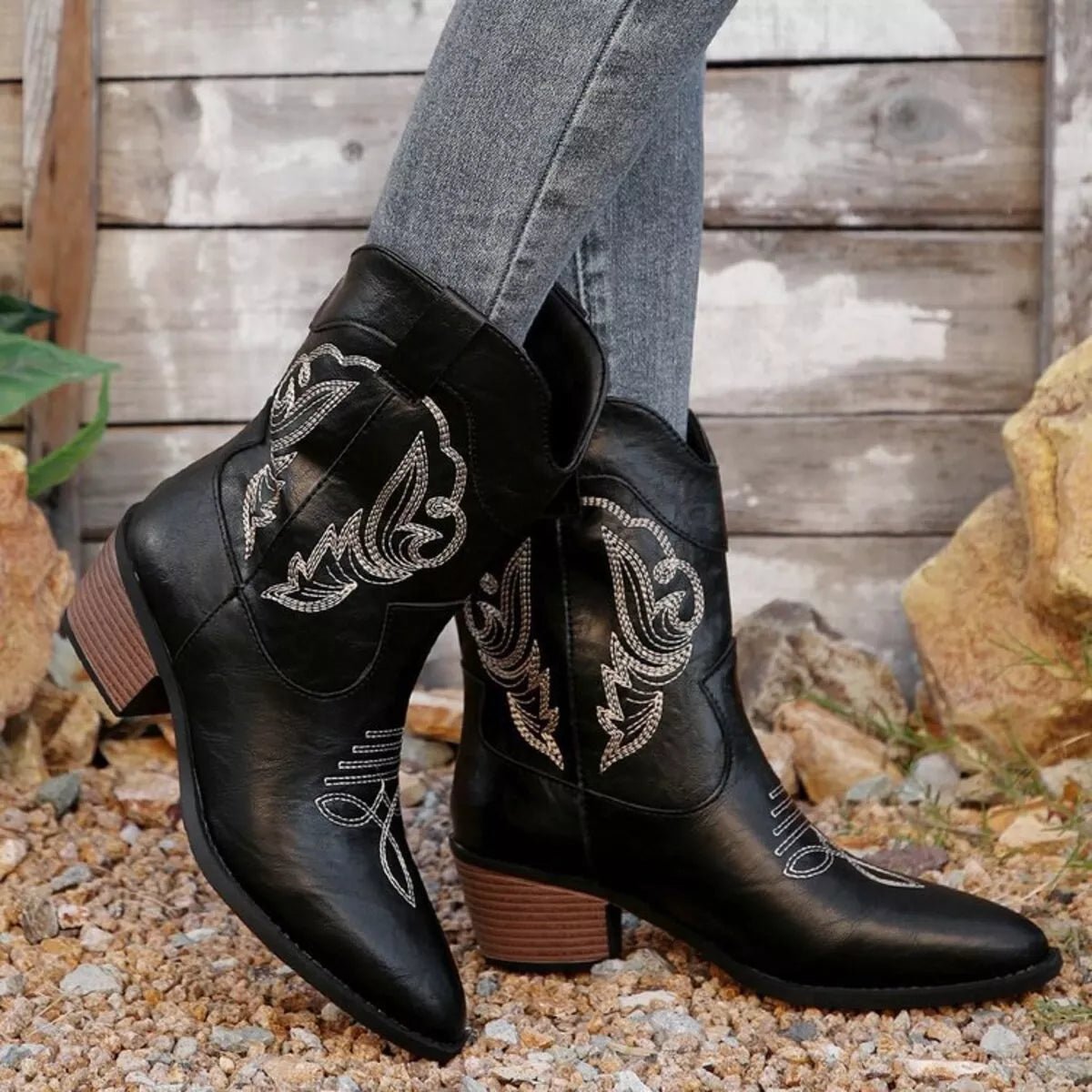 Western Cowboy Boots with Embroidered Design - Cowgirltops.com