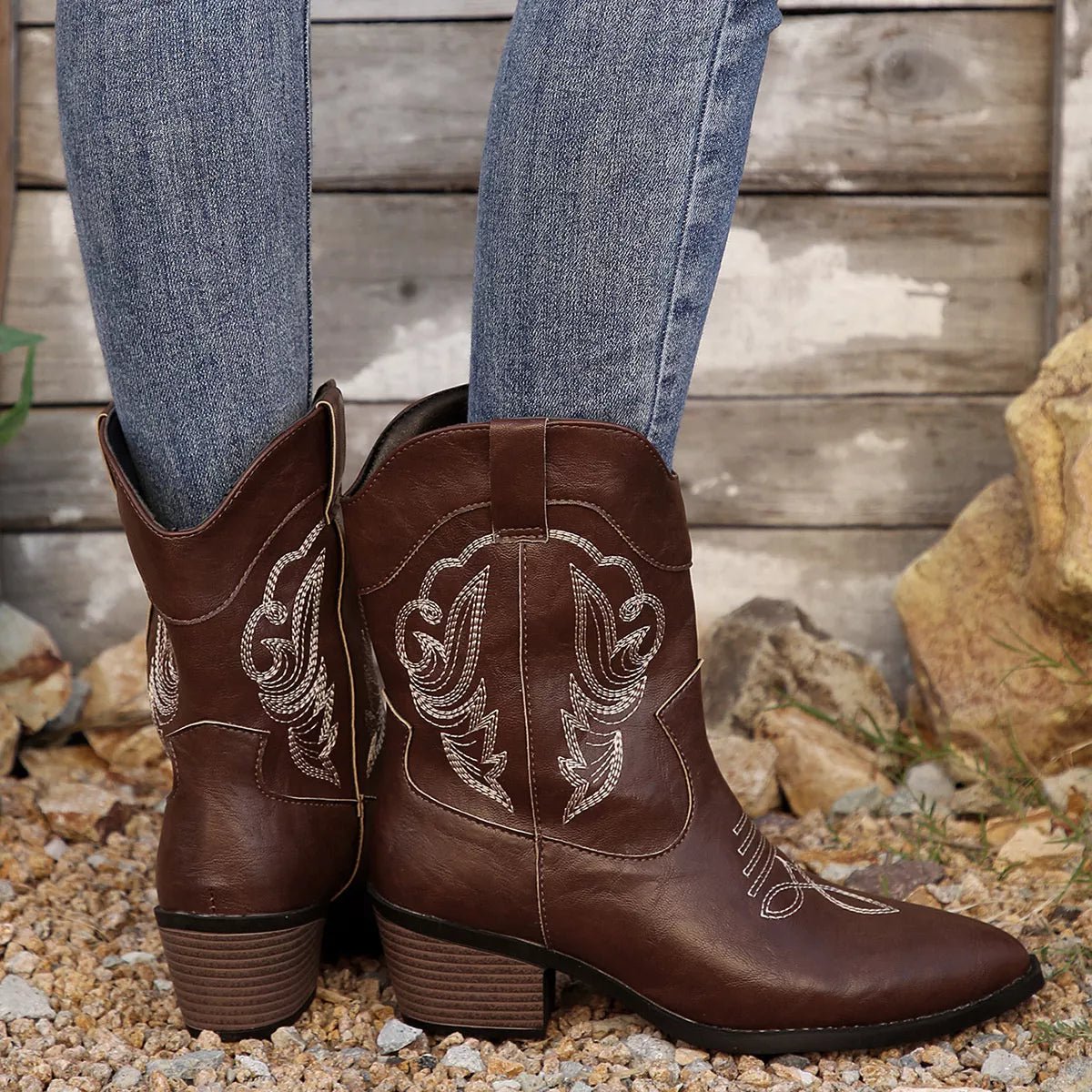 Western Cowboy Boots with Embroidered Design - Cowgirltops.com