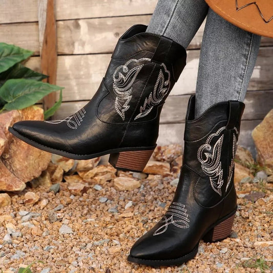 Western Cowboy Boots with Embroidered Design - Cowgirltops.com