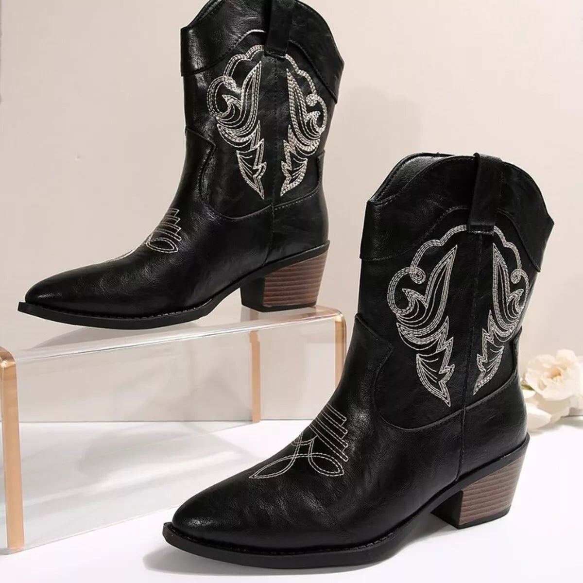 Western Cowboy Boots with Embroidered Design - Cowgirltops.com