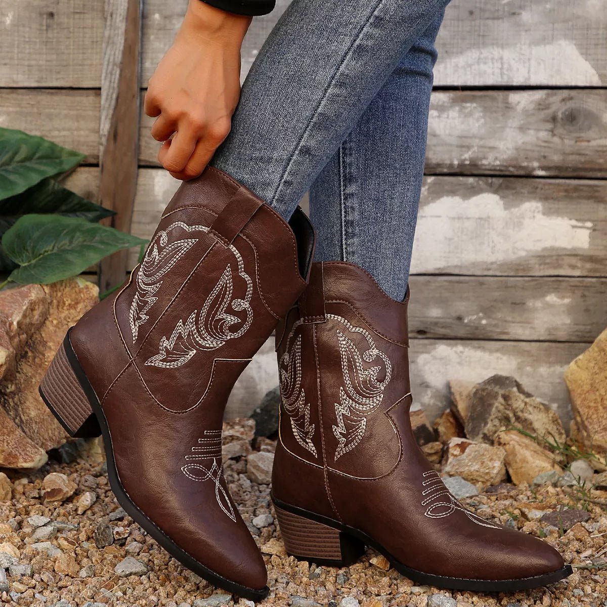 Western Cowboy Boots with Embroidered Design - Cowgirltops.com