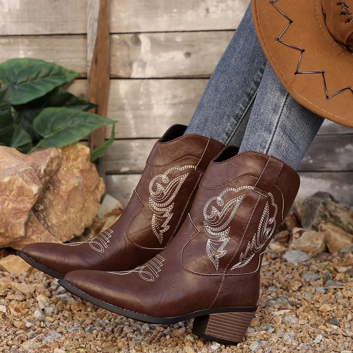 Western Cowboy Boots with Embroidered Design - Cowgirltops.com