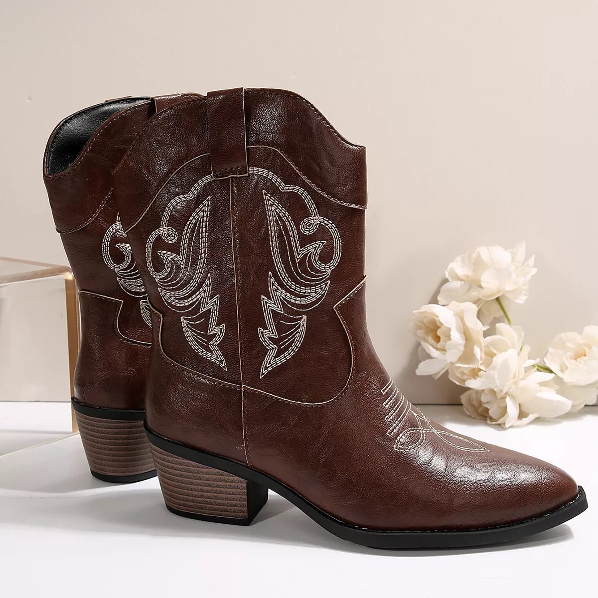 Western Cowboy Boots with Embroidered Design - Cowgirltops.com