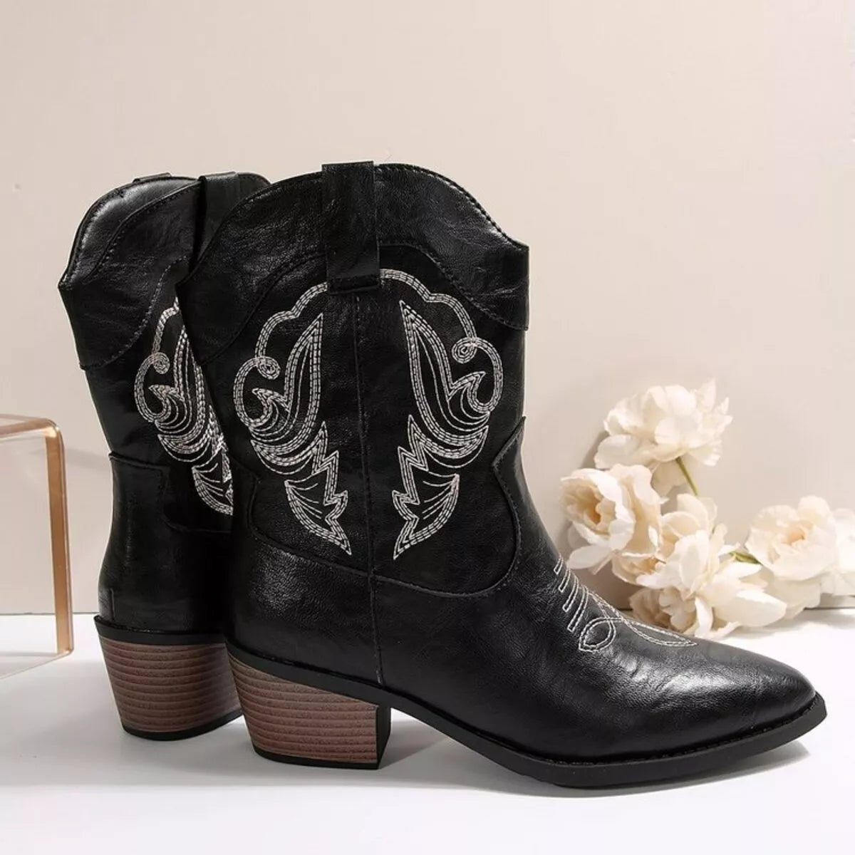Western Cowboy Boots with Embroidered Design - Cowgirltops.com